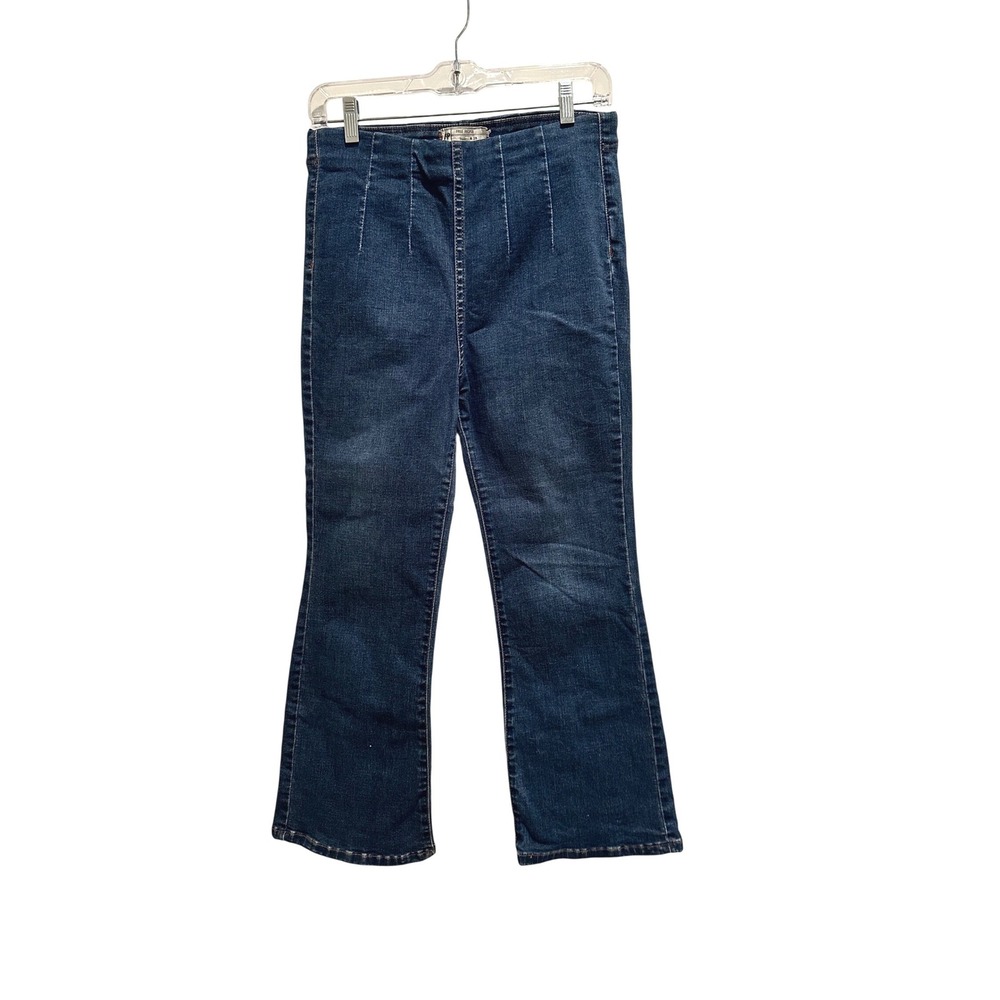 Free People High Rise Cropped Flare Jeans Seam Detail Size 28 Denim Boho Retro
